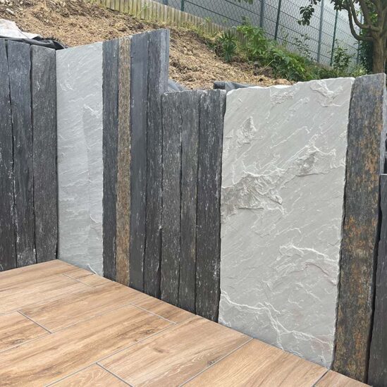 réalisation avec Palis grès Kandla gris en extérieur