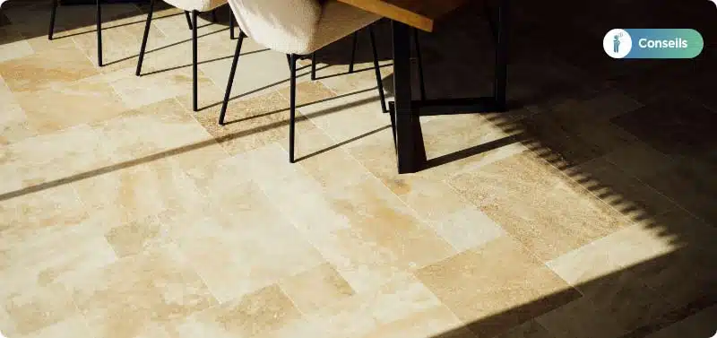 Quelles couleurs associer avec du travertin, focus sol cuisine