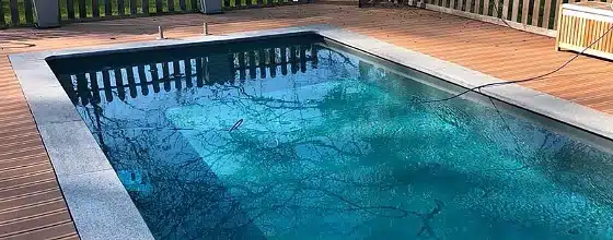 Piscine réalisée avec des margelles en pierre bleue