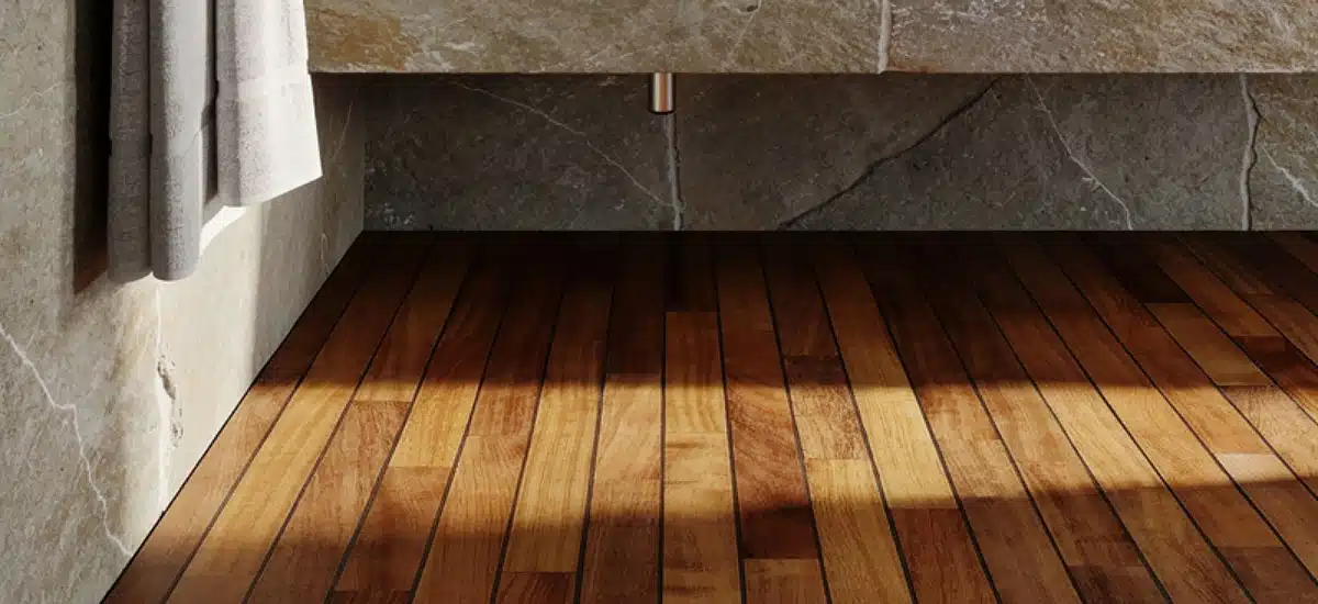 Salle de bain avec du parquet pont de bateau