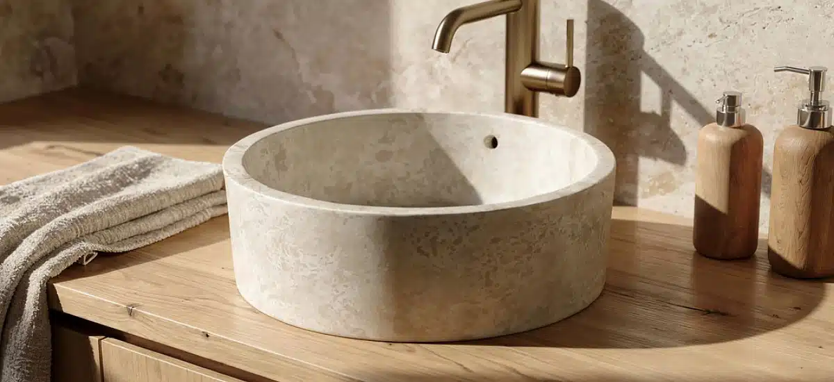Salle de bain avec une vasque en pierre